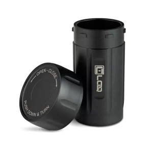a canniloq premium herb storage container with black body and black cap