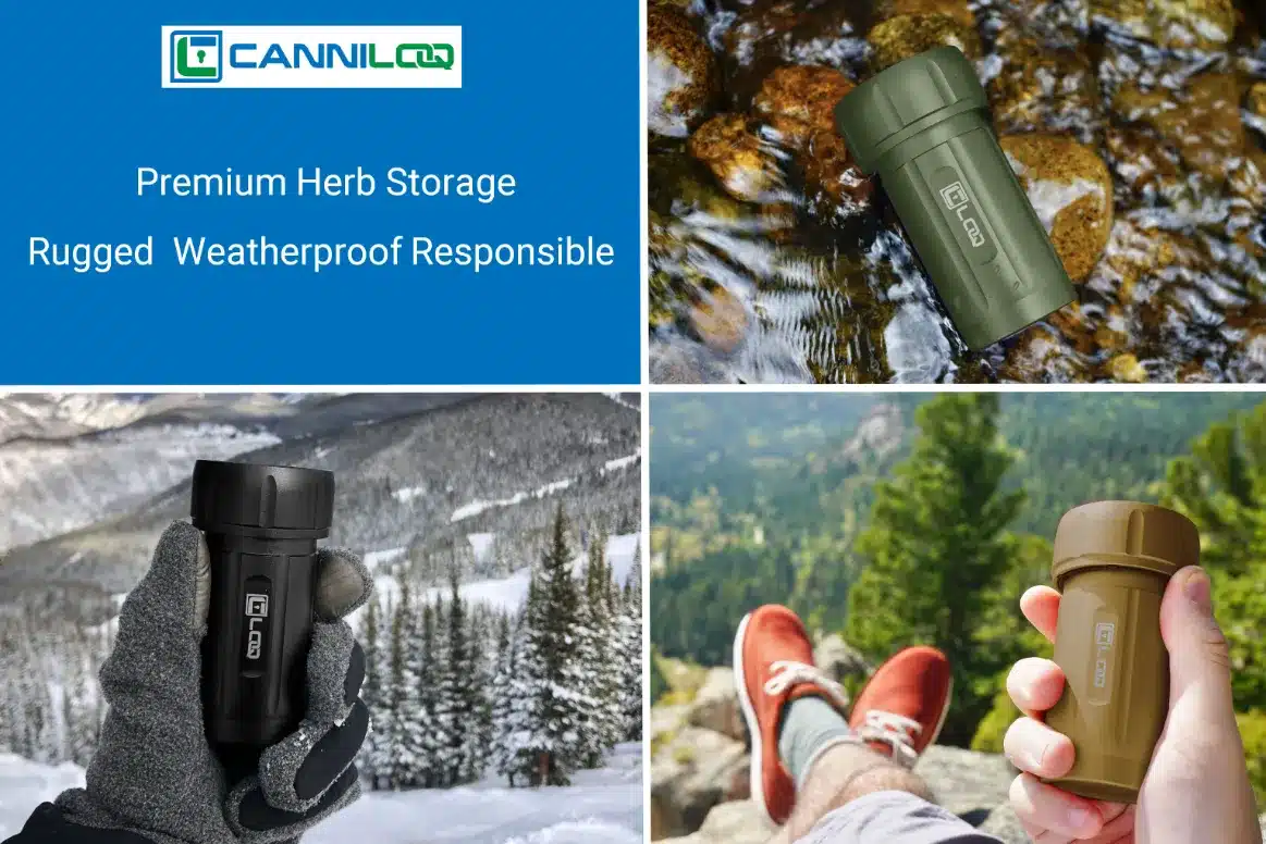 canniloq weatherproof smell proof storage container features and products shown in various outdoor applications